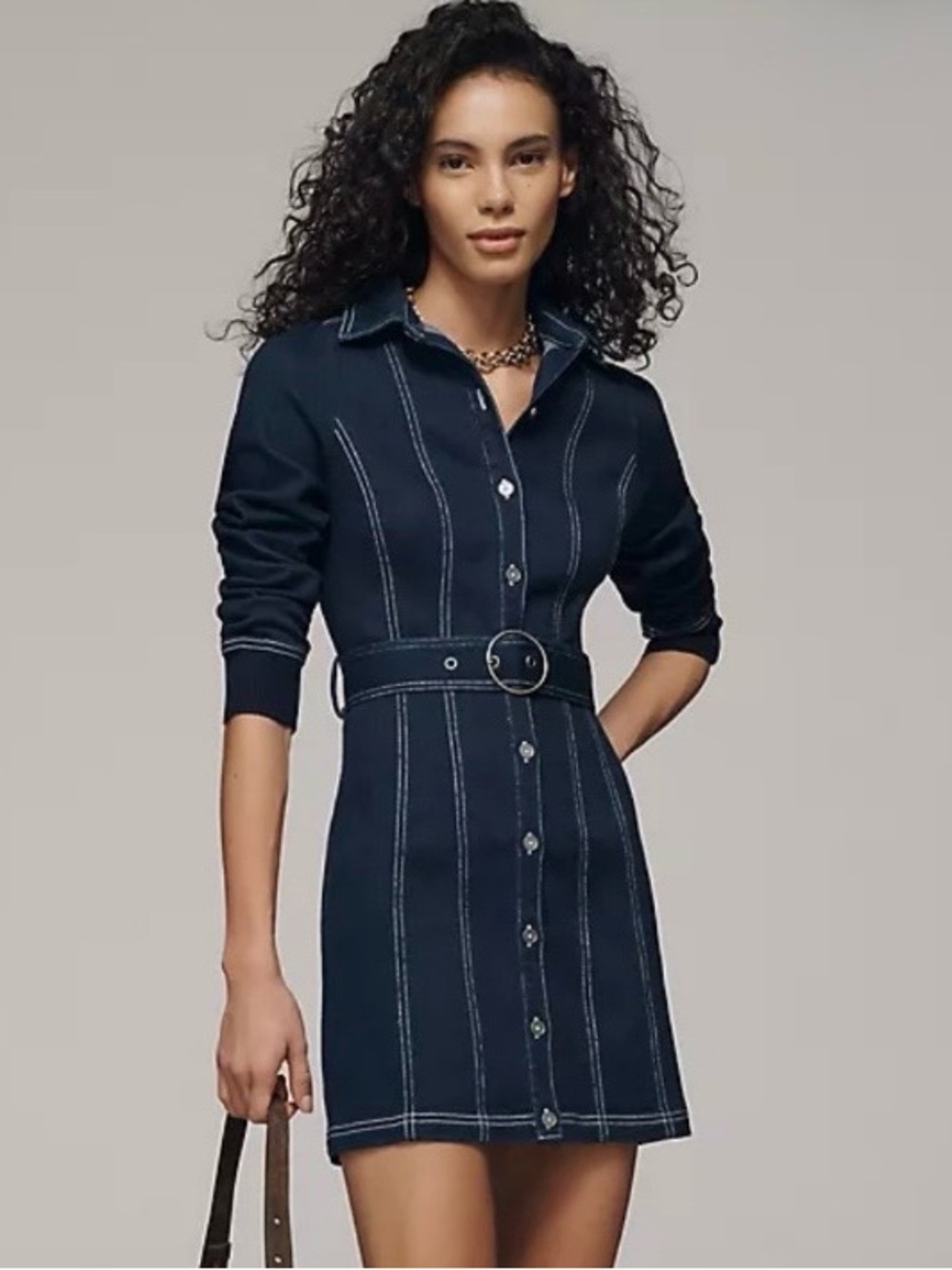 Anthropologie Pilcro Denim Long-Sleeve Mini Shirtdress Medium NWT